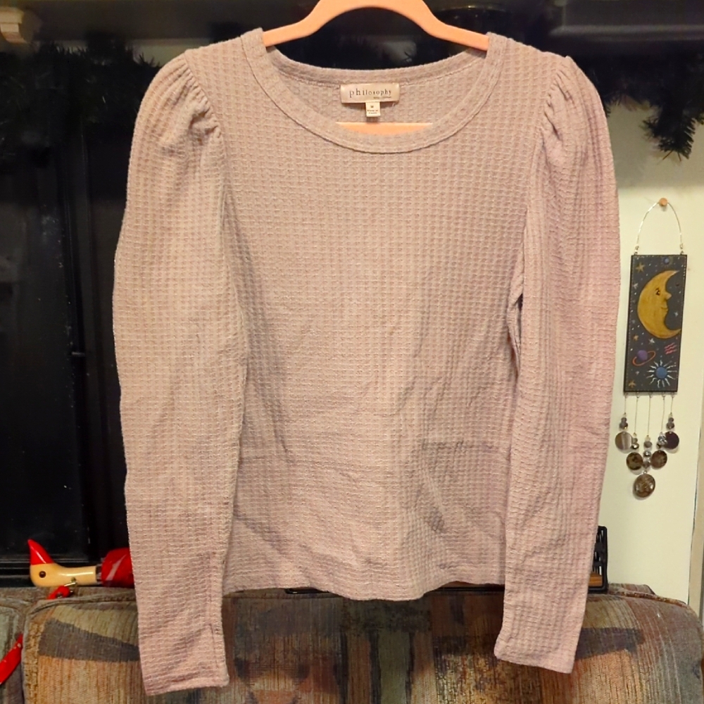 Philosophy Purple Puff Sleeve Blouse with Ribbed Style